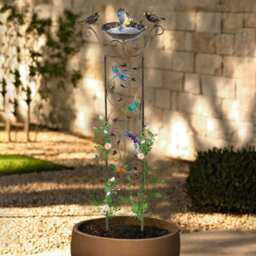 Taylor & Brown Vintage Bird Bath Bowl With Garden Trellis, Freestanding Plant Support, Detachable Iron Bowldragonfly Design - thumbnail 5