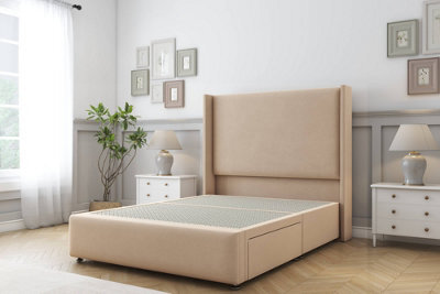 "Sloomy Stratford Pebble Plush Divan Bed 2 Drawers Foot-End With 54"" Wingback Headboard & 12"" Footboard 4' Small Double" - image 1