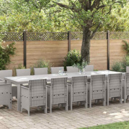 Berkfield Garden Dining Set 15 Pcs Light Grey Polt Rattan