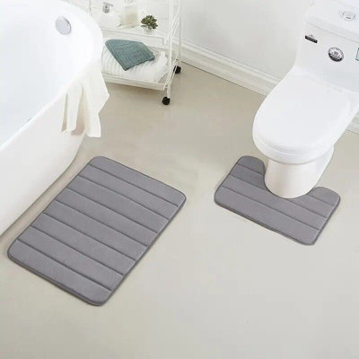 2-Piece Grey Memory Foam Bath & Pedestal Mat Set, Non-Slip & Absorbent, 50X60Cm & 50X80Cm - image 1