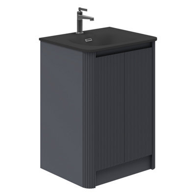 Plum&clay Isla Ribbed Fluted Grey Freestanding Bathroom Vanity Unit & Black Basin Set (W)600mm - image 1