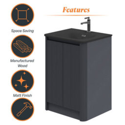 Plum&clay Isla Ribbed Fluted Grey Freestanding Bathroom Vanity Unit & Black Basin Set (W)600mm - thumbnail 6
