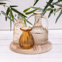 Annibells Brown Vintage Glass Bud Vases On Wooden Board (15393)