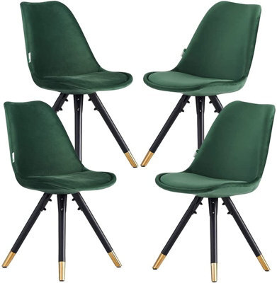 Life Interiors Set Of 4 Green Sofia Ergonomic Modern Dining Chairs Upholstered In Velvet, Metal Legs With Gold End Tips - image 1