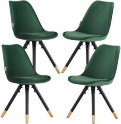 Life Interiors Set Of 4 Green Sofia Ergonomic Modern Dining Chairs Upholstered In Velvet, Metal Legs With Gold End Tips