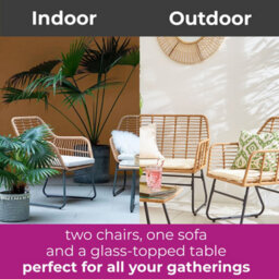 Neo 4 Piece Wicker Bamboo Style Garden Sofa, Table & Chairs Set With Cover - thumbnail 2