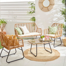 Neo 4 Piece Wicker Bamboo Style Garden Sofa, Table & Chairs Set With Cover - thumbnail 7