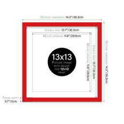 "13X13"" Red Picture Frame - 13X13"" Square Frame With 12X12"" Mount For 13X13""/12X12"" Pictures Classic Style Wall Art, 1 Pack" - thumbnail 2