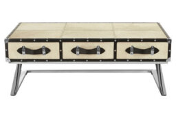 Orsina Mango Wood Coffee Table,3 Drawer Storage Table With Leather Handles,stylish Coffee Table With Stud Details