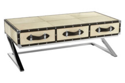 Orsina Mango Wood Coffee Table,3 Drawer Storage Table With Leather Handles,stylish Coffee Table With Stud Details - thumbnail 2