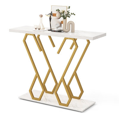 Costway Modern Console Table Faux Marble Narrow Entryway Hallway Table Accent Desk 100Cm - image 1