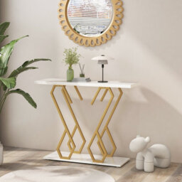 Costway Modern Console Table Faux Marble Narrow Entryway Hallway Table Accent Desk 100Cm - thumbnail 4