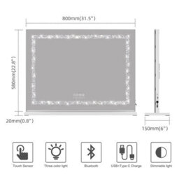 Fascinate Hollywood Vanity Mirror Crushed Diamond 18 Dimmable Led Xtra Large 80X60Cm Modern Stylish Bluetooth - thumbnail 8