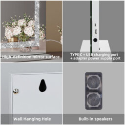 Fascinate Hollywood Vanity Mirror Crushed Diamond 18 Dimmable Led Xtra Large 80X60Cm Modern Stylish Bluetooth - thumbnail 9