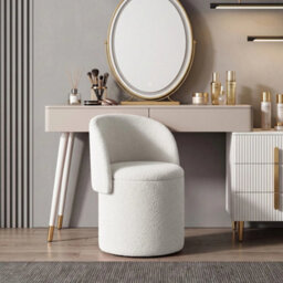 White Storage Stool Round Vanity Chair With Backrest For Bedroom Makeup - thumbnail 4