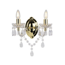 First Choice Lighting Marie Therese 2 Lights Gold & Clear Wall Bracket Chandelier Light - thumbnail 1