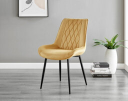 Furniturebox Uk Palma Beige Stone Effect Round Dining Table & 4 Mustard Pesaro Black Leg Chairs - thumbnail 8