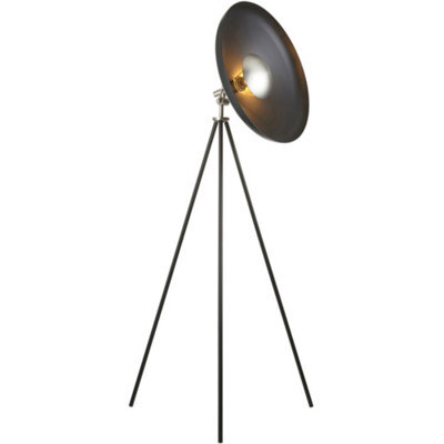 Loops 1460mm Floor Lamp - Matt Black & Matt Nickel Plate - Standing Led Light Base & Shade - image 1