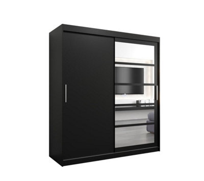Arte Sleek Black Roma I Sliding Door Wardrobe W1800mm H2000mm D620mm Mirrored Vertical Handles Contemporary Storage Solution - image 1