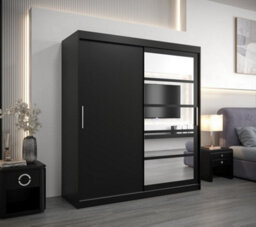 Arte Sleek Black Roma I Sliding Door Wardrobe W1800mm H2000mm D620mm Mirrored Vertical Handles Contemporary Storage Solution - thumbnail 2