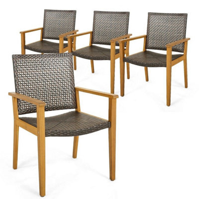 Patio Dining Chairs Set Of 4 Outdoor Acacia Wood & Pe Wicker Chairs - image 1