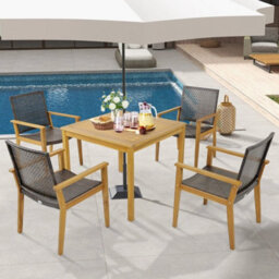 Patio Dining Chairs Set Of 4 Outdoor Acacia Wood & Pe Wicker Chairs - thumbnail 5