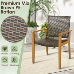 Patio Dining Chairs Set Of 4 Outdoor Acacia Wood & Pe Wicker Chairs - thumbnail 6