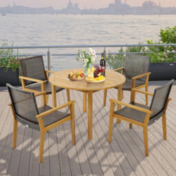 Patio Dining Chairs Set Of 4 Outdoor Acacia Wood & Pe Wicker Chairs - thumbnail 4