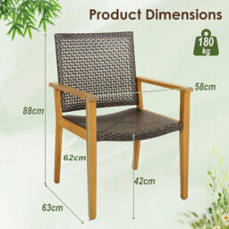 Patio Dining Chairs Set Of 4 Outdoor Acacia Wood & Pe Wicker Chairs - thumbnail 2