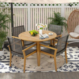 Patio Dining Chairs Set Of 4 Outdoor Acacia Wood & Pe Wicker Chairs - thumbnail 3