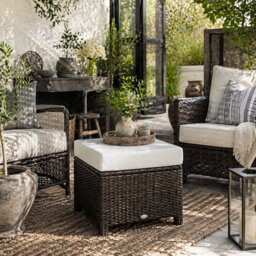 Wyld Haus Molo Brown Rattan Square Outdoor Footstool With Padded Removable Cushion, 50 X 50 X 35 Cm - thumbnail 1