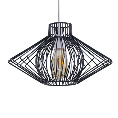 Valuelights Sinat Disperse Geometric Design Black Wire Basket Cage Ceiling Pendant Light Shade And Led Bulb - image 1