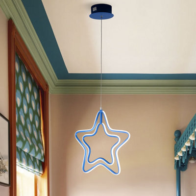 Lighting Collection Led Blue Star Outline Pendant Light With Double Contour Silhouette Design - image 1