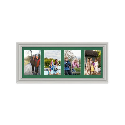 AK Frames 50X20Cm Light Grey Classic Multi Photo Frame With Emerald Mount - Holds 4 Apertures (4X) 6X4 Photos - image 1