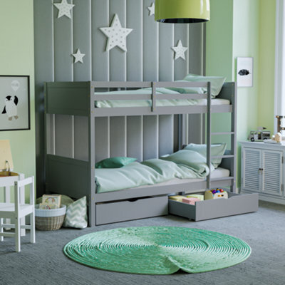 Lassic Junior Vida Gemini Detachable Solid Pine Bunk Bed With Double Underbed Drawers, Grey - image 1