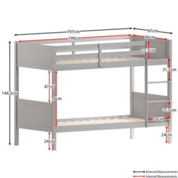 Lassic Junior Vida Gemini Detachable Solid Pine Bunk Bed With Double Underbed Drawers, Grey - thumbnail 3
