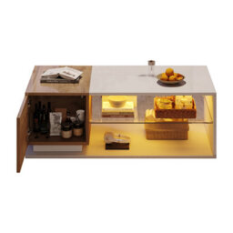 BTM Coffee Table 105X50X33Cm, High Gloss Centre Table With Led   Open Storage, 1 Door, White Wood, Mdf Glass - thumbnail 8