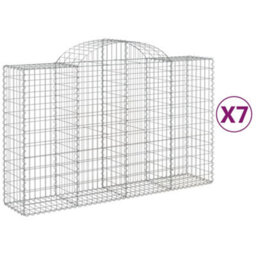 Berkfield Durable Arched Gabion Baskets 7 Pcs 200X50X120/140 Cm Galvanised Iron - thumbnail 1