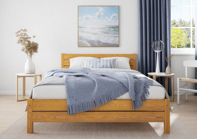 Nodax Double Bed Frame, F3, Solid Pine Wood, Easy Assembly, Sturdy Slats & Extra Support Legs, 4Ft 6In, Alder Finish - image 1