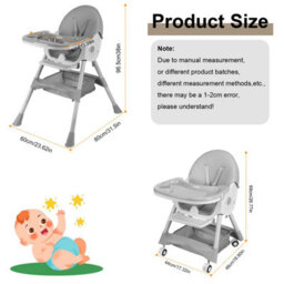 3In1 Grey Baby High Chair Adjustable Height High Chair Baby Dining Chair/rocking - thumbnail 2
