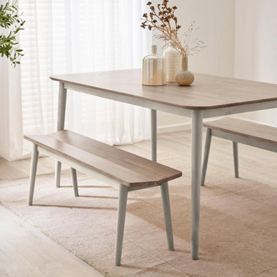 Furniturebox Uk Lynton Whitewashed & Grey Solid Wood Large Dining Bench - image 1