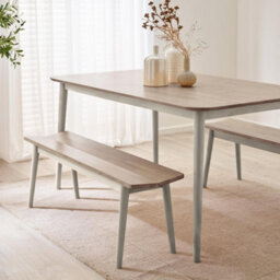 Furniturebox Uk Lynton Whitewashed & Grey Solid Wood Large Dining Bench - thumbnail 1