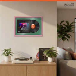 "AK Frames 25X17"" Pink Sleek Vinyl Record Frame With Emerald Mount For 12 Inch Lp Cover & Disc - Overlapped Design" - thumbnail 5