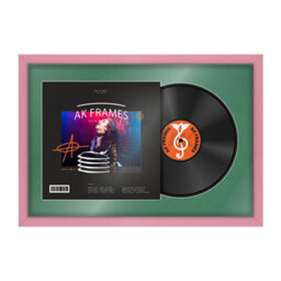 "AK Frames 25X17"" Pink Sleek Vinyl Record Frame With Emerald Mount For 12 Inch Lp Cover & Disc - Overlapped Design"