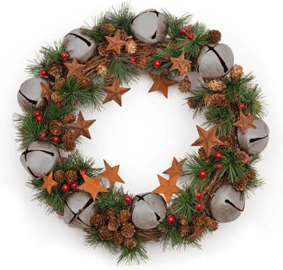 Shatchi 40Cm Bells Starsand Pine Green Christmas Wreath - image 1