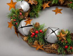 Shatchi 40Cm Bells Starsand Pine Green Christmas Wreath - thumbnail 5