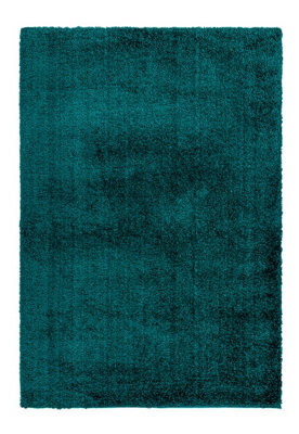 Teal Plain Modern Luxurious Shaggy Machine Made Rug For Living Room And Bedroom-80Cm X 150Cm - image 1