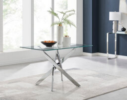 Furniturebox Leonardo 4 Seat Rectangular Glass Dining Table With Silver Metal Legs & 4 Beige Milan Faux Leather Silver Leg Chairs - thumbnail 3