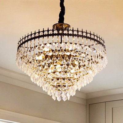 Vrygle 9-Lights Modern Crystal Chandelier Raindrop Luxurious Black Finish Farmhouse Pendant Ceiling, 60Cm - image 1