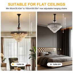 Vrygle 9-Lights Modern Crystal Chandelier Raindrop Luxurious Black Finish Farmhouse Pendant Ceiling, 60Cm - thumbnail 6